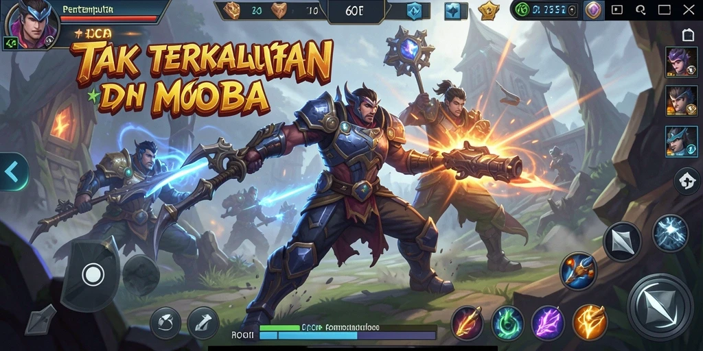 Gameplay seru di dunia MOBA dengan karakter unik.