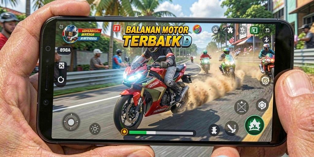 Tampilan gameplay 898A dengan aksi balapan motor yang seru.