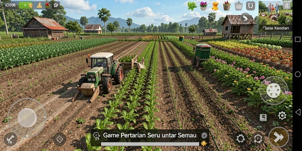 Tampilan gameplay ID098 yang menarik dengan berbagai aktivitas pertanian.