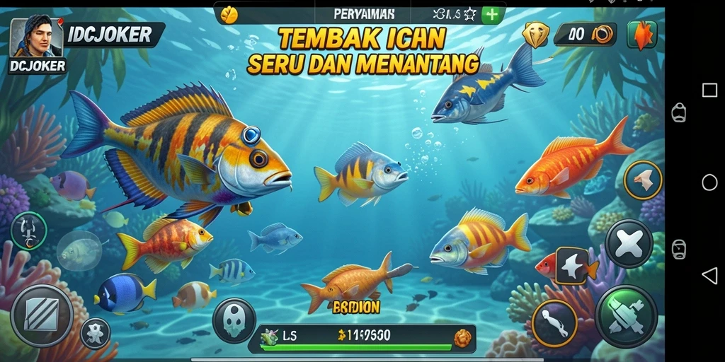 Tampilan gameplay IDCJOKER dengan aksi menembak ikan yang menarik.