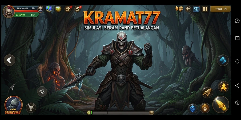 Tangkapan layar menunjukkan pengalaman seram saat menjelajahi dunia KRAMAT77.