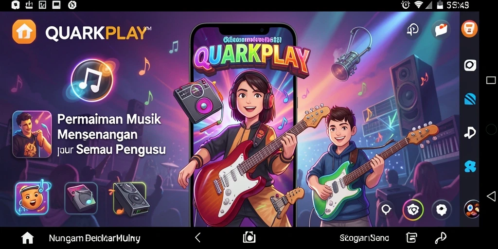 Screenshot utama QUARKPLAY menampilkan pengguna menikmati gameplay musik interaktif.
